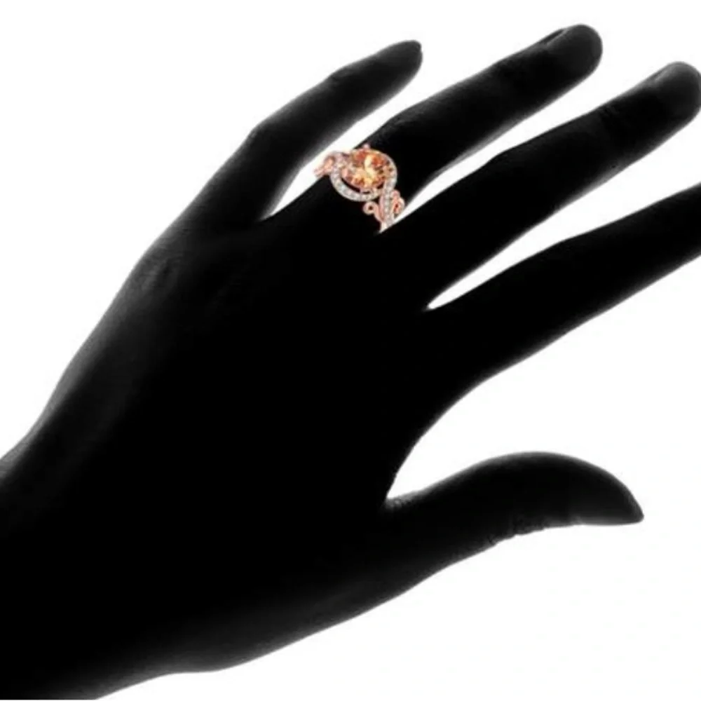 EUC - 18K Rose Gold Plated Champagne Cubic Zirconia Ring by Barzel - Picture 5 of 5